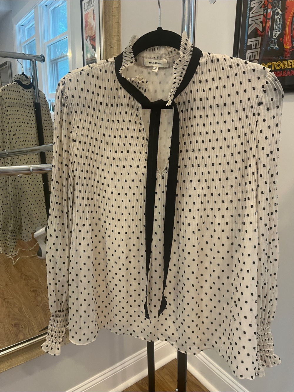 Max Studio Pleated Pola Dot Top